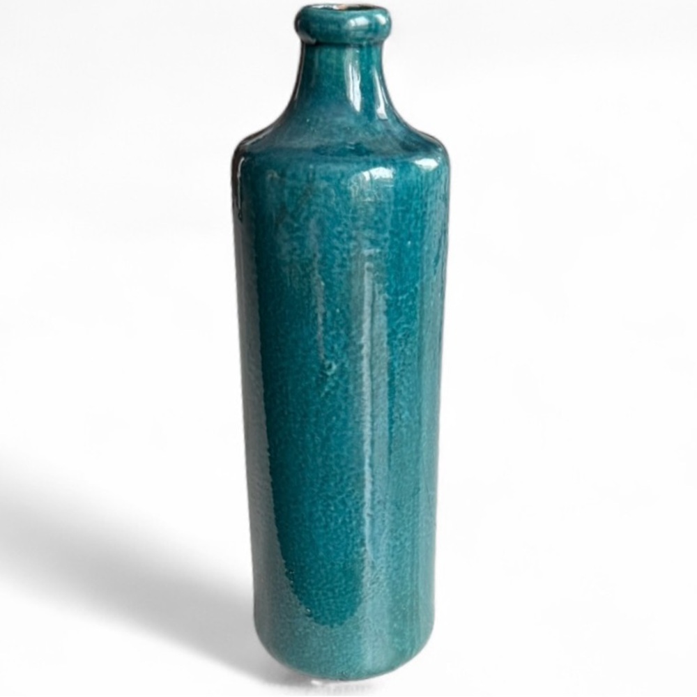 Teal Ceramic Decorative Bottle Vase 16” Tall
